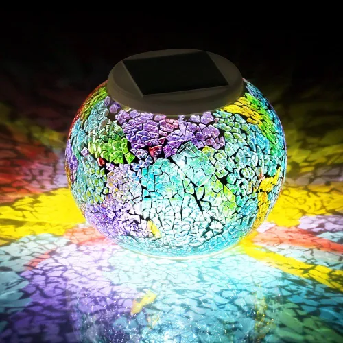 Miniatura 7 de WSgift Farolas de Jardín de Mosaico de Vidrio con Cambio de Color, Alimentadas por Energía Solar, Recargables, Luces de Mesa Solares, Luces de Noche