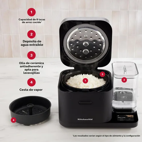 Miniatura 6 de Olla para granos y arroz KitchenAid de 8 tazas con báscula integrada de detección automática + tanque de agua, KGC3155, negro mate
