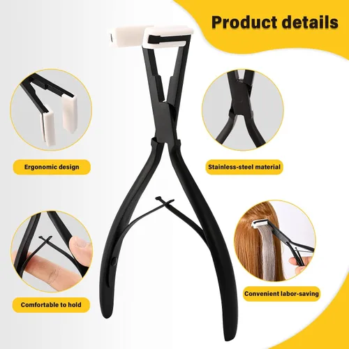 Miniatura 4 de Gomake Kit de herramientas de extensión de cabello con cinta adhesiva de superficie plana de acero inoxidable, pinzas de sujeción de sellado