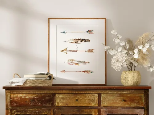 Miniatura 2 de DREAM BIG PRINTABLES Impresión artística de flechas y plumas de acuarela - Sin marco - 8x10 Patrimonio nativo americano - Decoración de pared boho