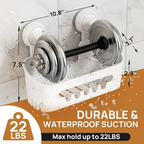 Miniatura 3 de LEVERLOC Paquete de 2 ventosas para ducha, organizador de ducha, estante de baño extraíble, succión de almacenamiento, potente capacidad máxima