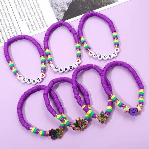 Miniatura 26 de Surfer Heishi - Pulseras apilables para mujer, apilables, de vinilo arcoíris, disco de arcilla, pulseras elásticas para la amistad, joyería bohemia