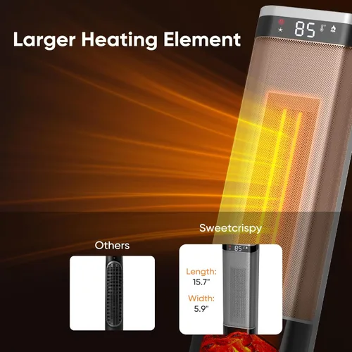 Miniatura 3 de Sweetcrispy Calentador de espacio para uso en interiores, calentador portátil de 24 pulgadas con control remoto y termostato, 3 modos de luz