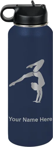 Miniatura 67 de LaserGram Botella de agua personalizada, soporte de mano de gimnasta, acero inoxidable de doble pared aislada al vacío con popote superior, regalo