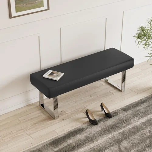 JIEXI Banco de dormitorio con extremo de cama, banco tapizado, esquinero para interiores, reposapiés pequeño con patas de metal, para cocina, Negro