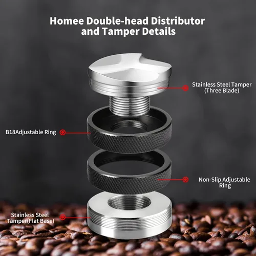 Miniatura 3 de Manipulador espresso de 2.008 in, altura ajustable del distribuidor de café, nivelador de café que se adapta con doble cabeza dos en uno y tres
