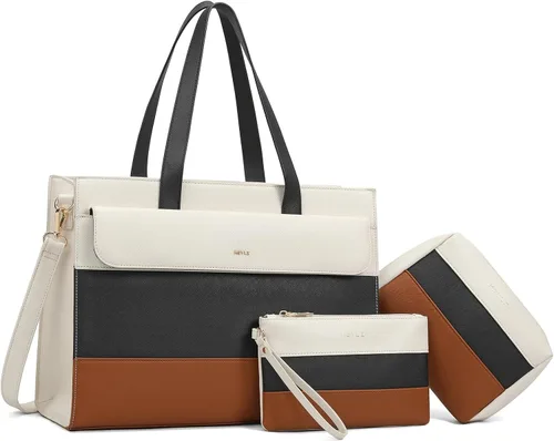Miniatura 10 de Keyli 3 unids bolsa para laptop para mujer, 15.6 pulgadas, cuero trabajo, trabajo, oficina, oficina, maletín de hombro