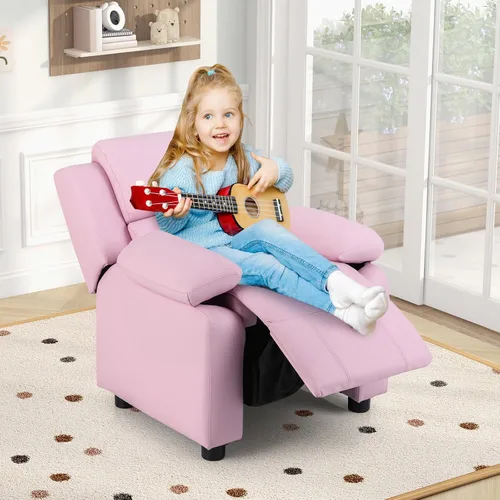 Miniatura 2 de Costzon Silla reclinable de cuero con reposapiés, reposabrazos, reposacabezas y soporte lumbar, silla ergonómica para sala de juegos, sofá Rosa