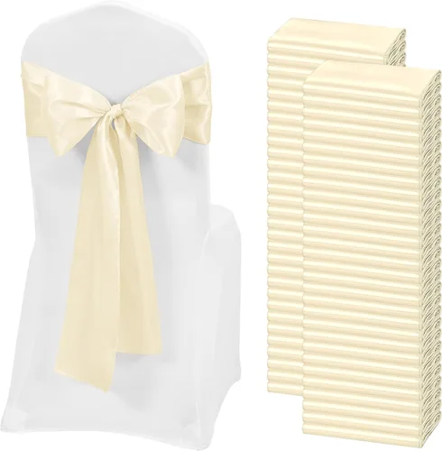 Miniatura 29 de 60 bandas para sillas de satén negro, diseño de lazos con lazos, para decoración de sillas para Acción de Gracias, boda, Navidad, banquetes