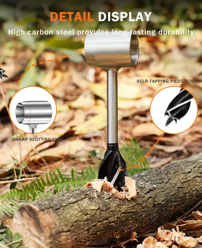 Miniatura 7 de Bushcraft - Llave de barrena manual, taladro de madera de ojo escocés resistente, taladro de madera, herramienta manual con funda de cuero