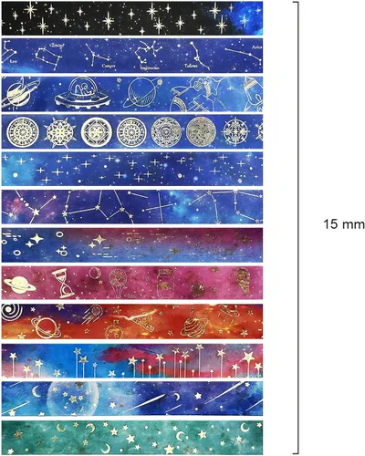 Miniatura 2 de allydrew Elegante caja de cinta washi de lámina dorada para artes y manualidades, álbumes de recortes, papelería, diario (12 rollos), galaxia