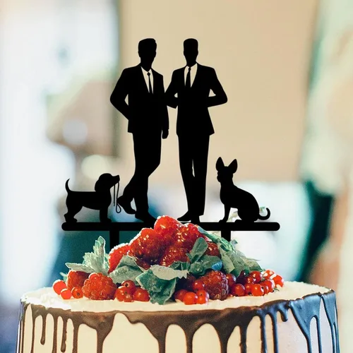 Miniatura 13 de Decoración rústica para tartas de boda del mismo sexo, silueta de novios, decoración para tartas de boda con Rottweiler y Basset Hound Novio y Novio