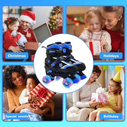 Miniatura 6 de Kids Roller Skates for Boys Girls, 4 Size Adjustable Kids Rollerskates with Light Up Wheels Roller Skates for Boys Girls Ages 5-8 8-12 Azul marino