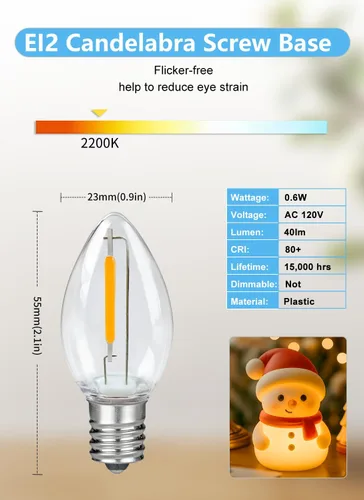 Miniatura 2 de Juego de 2 cables de accesorios de 6 pies con una bombilla LED, luces de cadena para interiores de molde soplado, lámpara C7 con fusible de repuesto