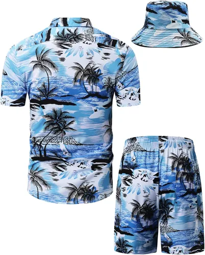 Miniatura 122 de TUNEVUSE Conjunto de camisas y pantalones cortos hawaianos para hombre, 2 piezas, trajes de playa con estampado de flores, traje tropical de verano