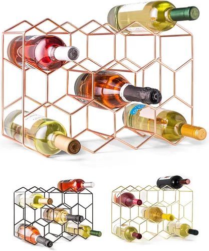 Miniatura 12 de Gusto Nostro Estantes de vino pequeños para 8 botellas y 4 vasos, estante de vino para encimera con soporte para vidrio, moderno estante de vino