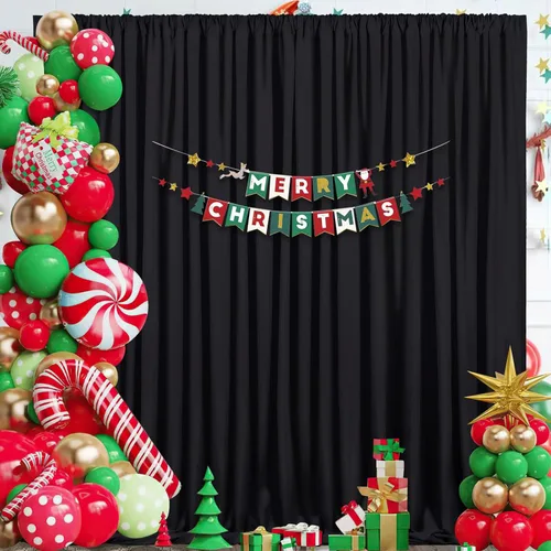 Miniatura 7 de Cortinas de fondo de poliéster negro para cortinas, 2 paquetes de 5 x 8 pies, cortina de tela de cortina de Halloween para decoración de fiestas