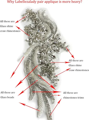 Miniatura 2 de Aplicaciones de strass plateados, adornos de aplicaciones bordadas, para coser en vestidos, vestido de noche para banquetes, toma de fotografía