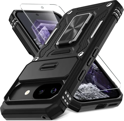 Miniatura 27 de DEERLAMN Funda para Google Pixel 8 con cubierta deslizante para cámara + protector de pantalla (1 paquete), soporte de anillo giratorio grado
