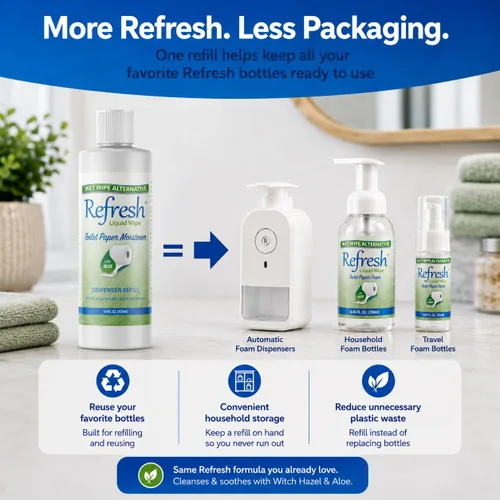 Miniatura 9 de Refresh Liquid Wipe: Espuma de papel higiénico Alternativa ecológica de toallitas húmedas desechables Limpia y calma con hamamelis y aloe