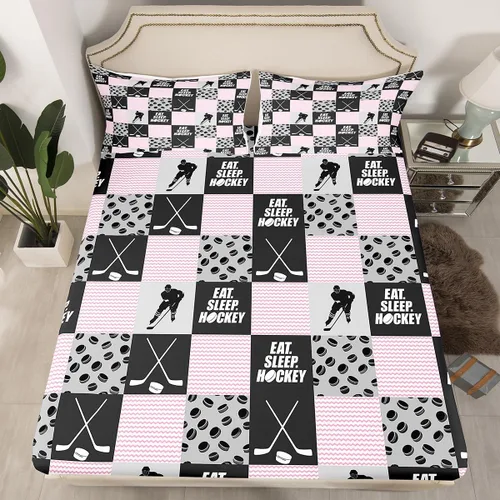 Sábana bajera ajustable de hockey sobre hielo, tamaño individual, para adolescentes y niñas, juego de ropa de cama de hockey para decoración de sala