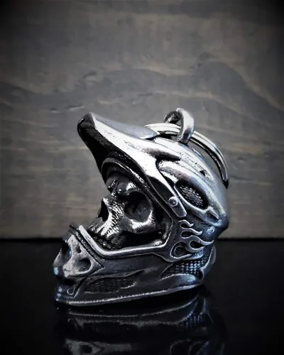 Miniatura 7 de Bravo Bells Campana de casco de calavera de motocross, accesorio de campana de motociclista o llavero para buena suerte en la carretera