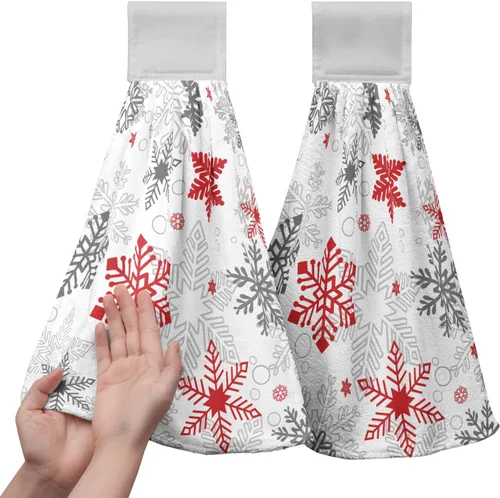 Miniatura 10 de Toallas de cocina colgantes con diseño de árbol de Navidad, color rojo y verde, toalla de mano de Navidad con lazo para colgar, toallas de cocina