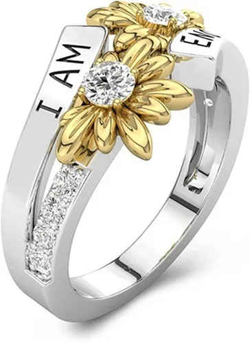 Miniatura 2 de Generic Juego de anillos para ti bicolor I Am Enough English con margaritas de diamantes a la moda multicolor anillos para mujer regalos para mujer
