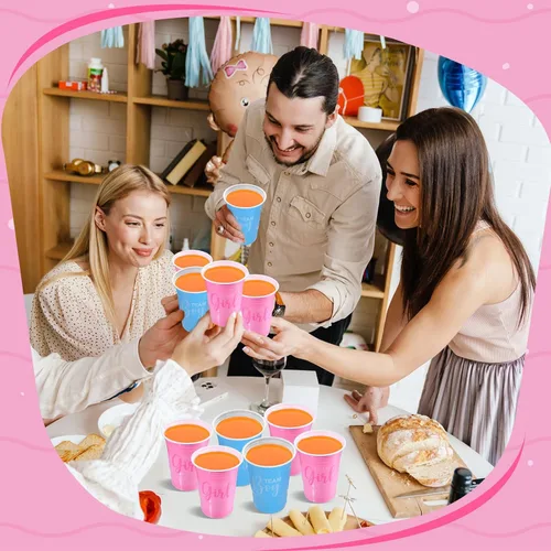 Miniatura 7 de Norme 60 vasos de plástico para revelación de género, color azul y rosa, suministros de revelación de género, equipo y niña, desechables para 16 oz