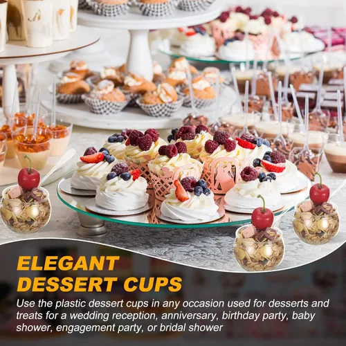 Miniatura 5 de EBOOT 100 mini tazas de postre de 2 onzas con cucharas, taza de plástico desechable redonda de plástico para parfait pequeño para boda, evento