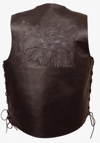Miniatura 2 de Chaleco de cuero para hombre con cabeza de águila y estrellas en relieve con encaje lateral marrón y negro