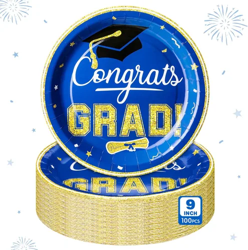 Miniatura 7 de Sabary 100 platos de papel de graduación 2026 de 9 pulgadas, suministros para fiesta de graduación de clase de 2026, decoraciones de felicitaciones