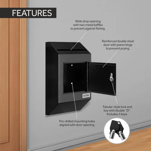 Miniatura 3 de Durabox Caja Fuerte de Depósito con Buzón de 10 x 4 x 16 pulgadas, Acero Resistente con Perfil Delgado, Buzón de Pared con Amplia Ranura de Depósito