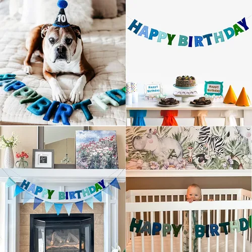Miniatura 6 de Cartel de feliz cumpleaños preencordado – Guirnalda de bola de fieltro, decoraciones de fiesta de arcoíris, guirnalda de feliz cumpleaños, letrero