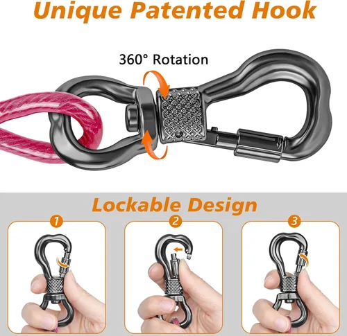 Miniatura 4 de XiaZ Cable de amarre para perros, cadenas de perro resistentes para exteriores con gancho con bloqueo, cables de cable para patio y perros pequeños