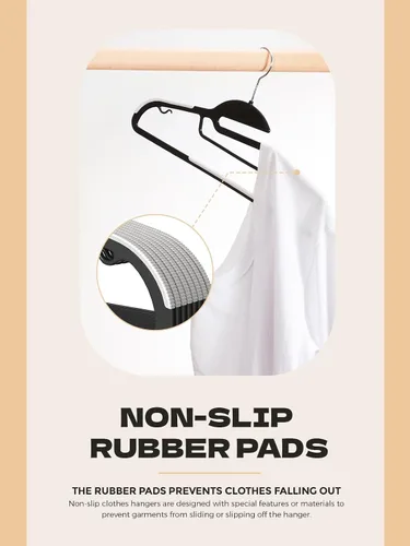 Miniatura 4 de HOUSE DAY Perchas de Plástico Negro Paquete de 30, Delgadas que Ahorran Espacio, Perchas Antideslizantes para Ropa con Almohadillas de Goma, Percha