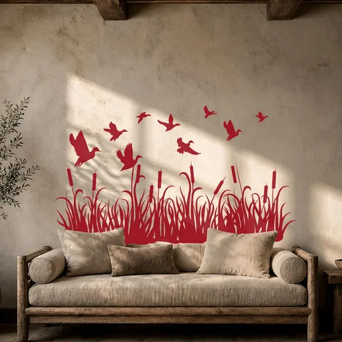 Miniatura 2 de Vinilo adhesivo para pared, diseño de patos de caza, prado, hierba, naturaleza, mural, decoración grande (g3785), color negro