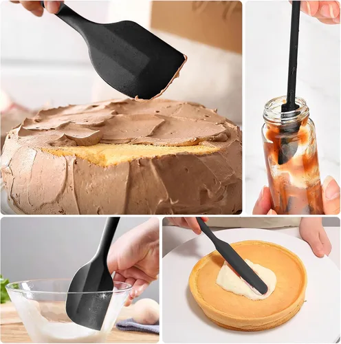 Miniatura 4 de Juego de 5 espátulas de silicona resistentes al calor, juego de espátulas de cocina negras aptas para lavavajillas para utensilios de cocina Negro