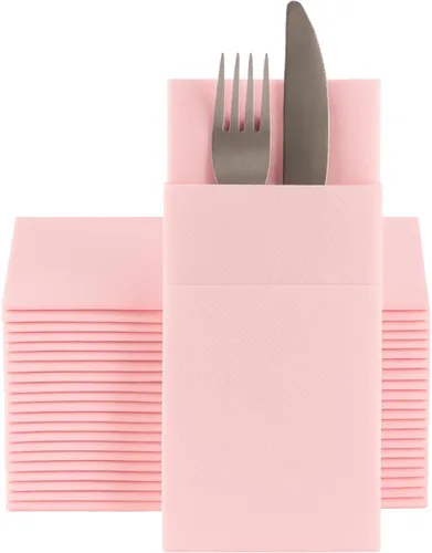 Miniatura 10 de Servilletas de papel desechables azul bebé con bolsillo incorporado para cubiertos, servilletas de tacto de lino absorbentes para cocina, baño