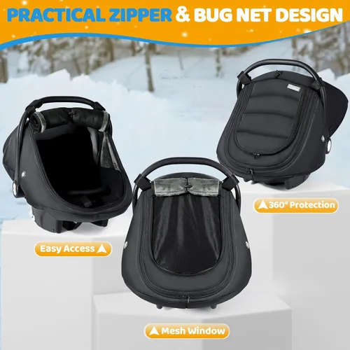 Miniatura 3 de IvyWind Funda de asiento de automóvil de invierno para bebé, funda universal para asiento de automóvil para bebés con ventana de malla transpirable