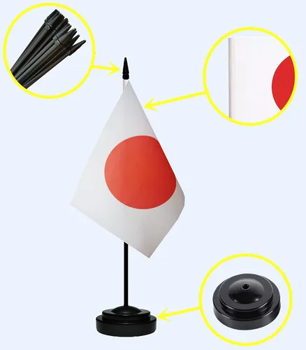 Miniatura 2 de Juego de banderas de escritorio japonesas de lujo, pequeñas banderas de escritorio japonesas en miniatura con poste sólido, base negra y tapa