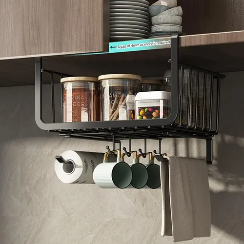 Miniatura 2 de Almacenamiento debajo del gabinete, cesta colgante de acero al carbono inoxidable para cocina y oficina, estante debajo del escritorio