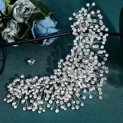 Miniatura 5 de ULAPAN HP376 - Diadema de boda con diamantes de imitación de plata para mujer, hecha a mano, accesorios para el cabello