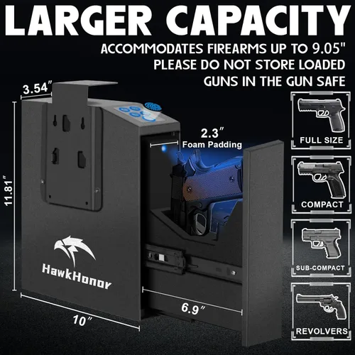 Miniatura 2 de Caja fuerte para pistola, funda de pistola, deslizante biométrico para pistola, para mesita de noche, caja fuerte para pistola para escritorio