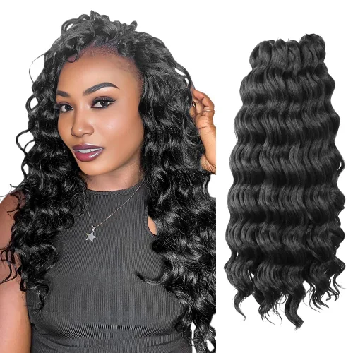 Miniatura 27 de Pelo de onda marina con trenzas de ganchillo, 6 pulgadas, 8 paquetes, trenzas rizadas suaves y profundas, extensiones de pelo sintético ondulado