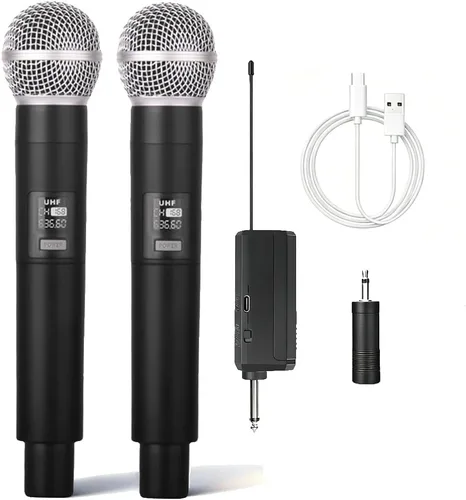 Juego de micrófonos profesionales para karaoke, doble captación vocal, fácil configuración, recargable por USB, pantalla LED, compatible con