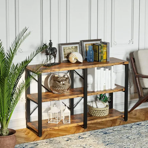 IRONCK Estantería de doble ancho de 47 pulgadas con 3 niveles, librerías industriales, estanterías de madera y metal, estantes de libros para