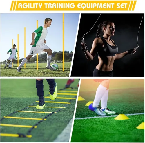 Miniatura 5 de Equipo de entrenamiento de bastones de agilidad: incluye 6 postes de agilidad, 6 obstáculos de salto, escalera de agilidad, 12 conos de fútbol, 1