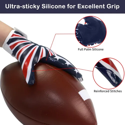 Miniatura 3 de Guantes de fútbol americano para niños, guantes receptores de fútbol americano juvenil, excelente agarre con silicona adhesiva, antideslizantes