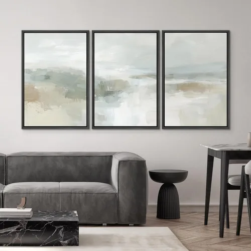 Miniatura 156 de SIGNWIN Lienzo enmarcado para pared, arte con pinceladas de flujo neutro en tonos beige abstractos, ilustraciones, arte moderno, decorativo